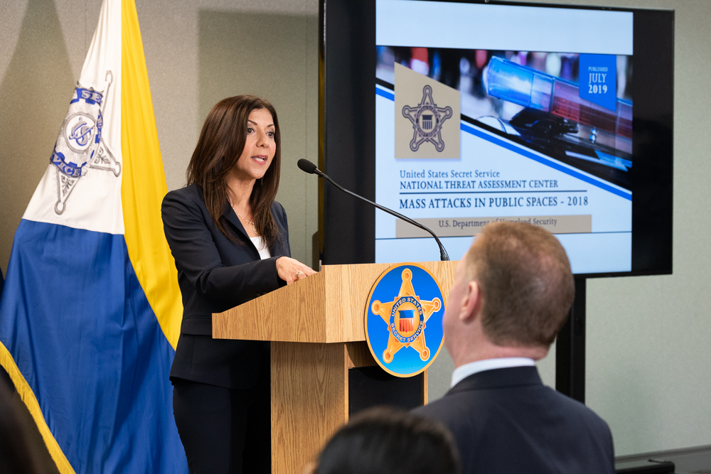 NTAC Chief Dr. Lina Alathari participates in a press conference for NTAC’s &quot;Mass Attacks in Public Spaces - 2018&quot; report in Washington, D.C.