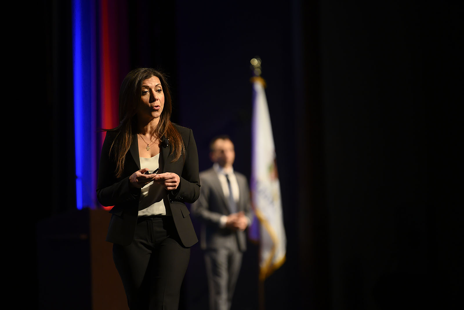 NTAC Chief Dr. Lina Alathari and Supervisory Social Science Research Specialist Steven Driscoll present the findings from NTAC’s &quot;Protecting America’s Schools&quot; report in Chicago, Illinois, in 2019.
