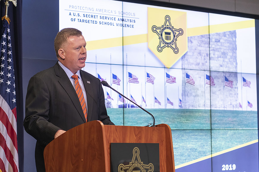 Director James T. Murray participates in a press conference for NTAC’s &quot;Protecting America’s Schools&quot; report at Secret Service Headquarters in Washington, D.C., in 2019.