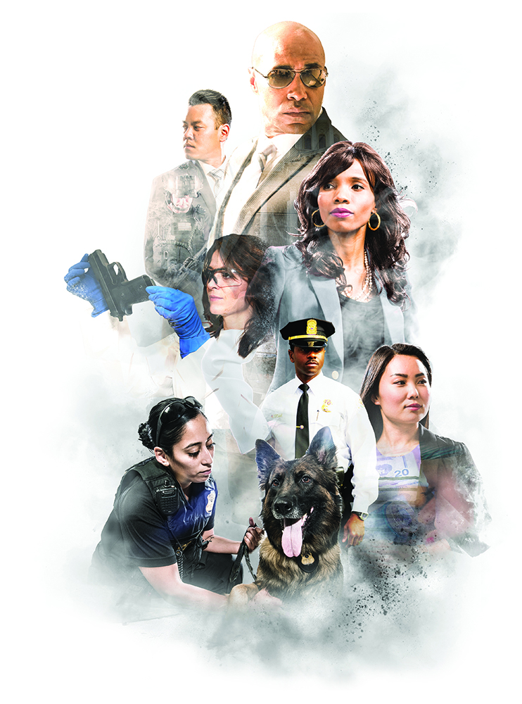 Collage of group of individuals representing various job categories at the Secret Service including Special Agents, Uniformed Division Officers, Technical Law Enforcement, and Administrative, Professional, and Technical personnel.