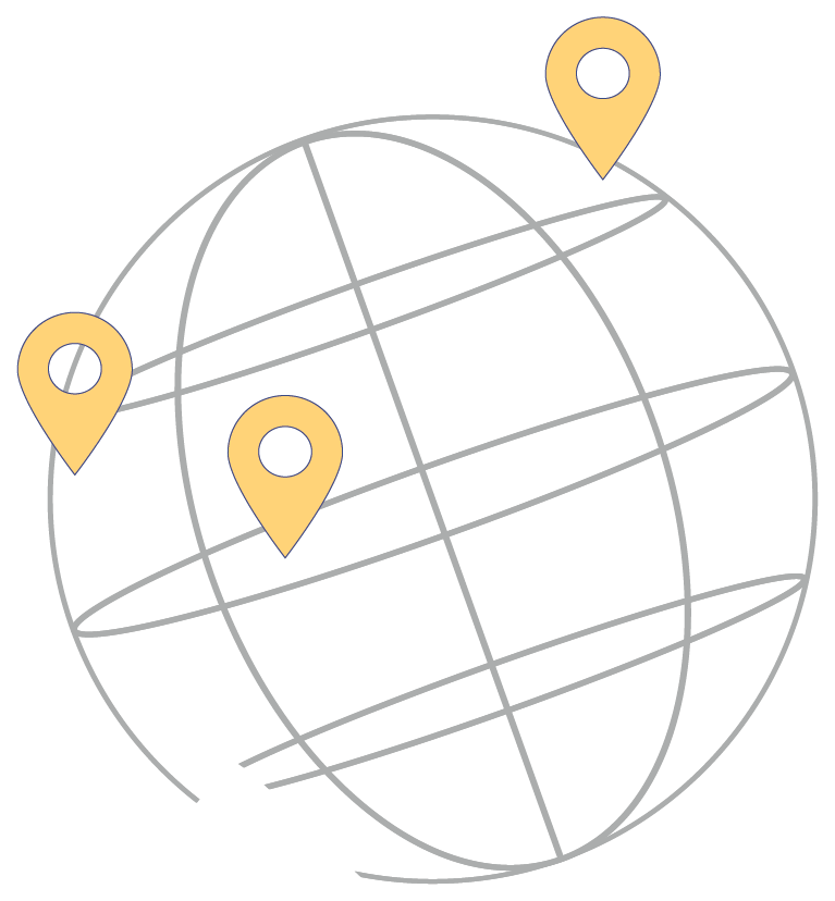 A graphical globe with location markers.