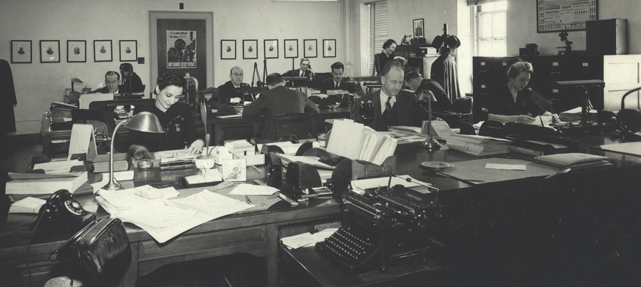 A room of protective intelligence professionals in 1943. 