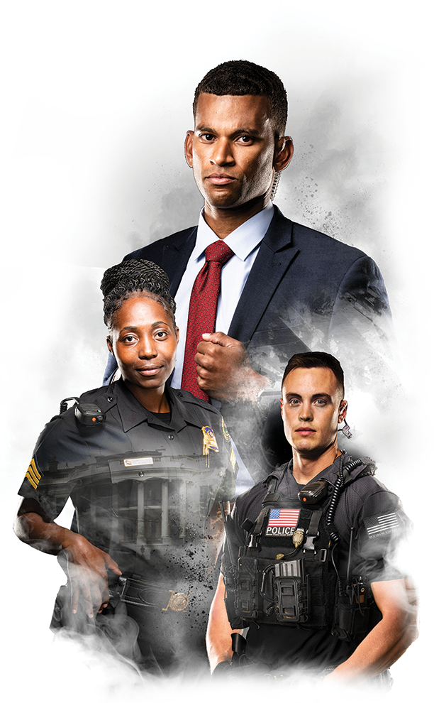 Collage of a Special Agent and two Uniformed Division Officers. 