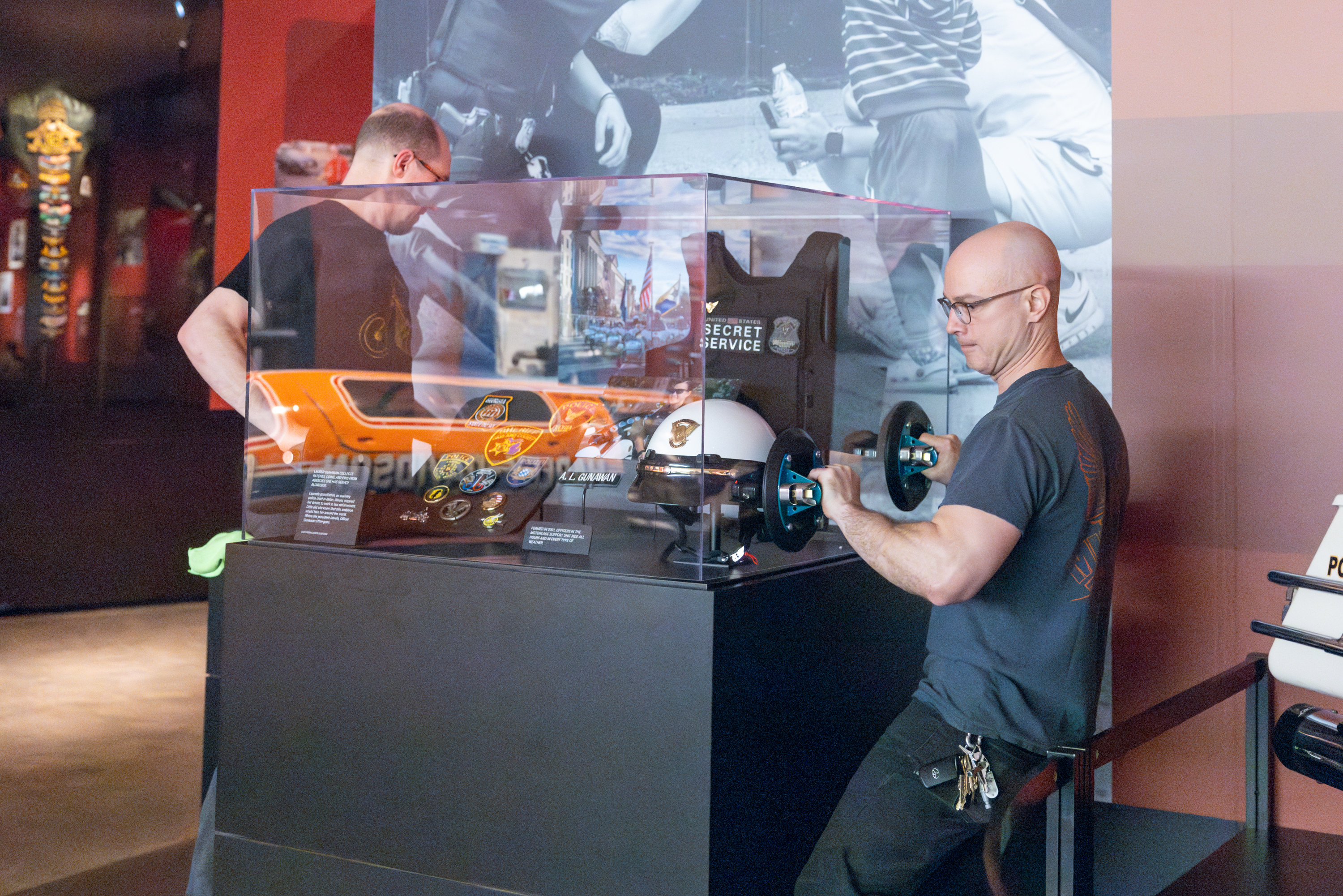 Harley-Davidson Museum crews install the exhibit.