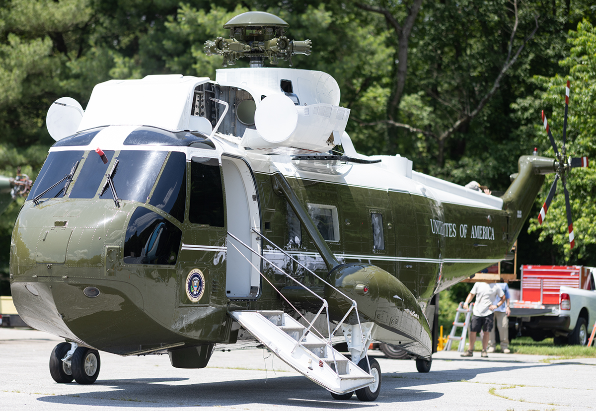 A recently decommissioned VH-3D is setup and ready for trainees to use at the James J. Rowley Training Center.