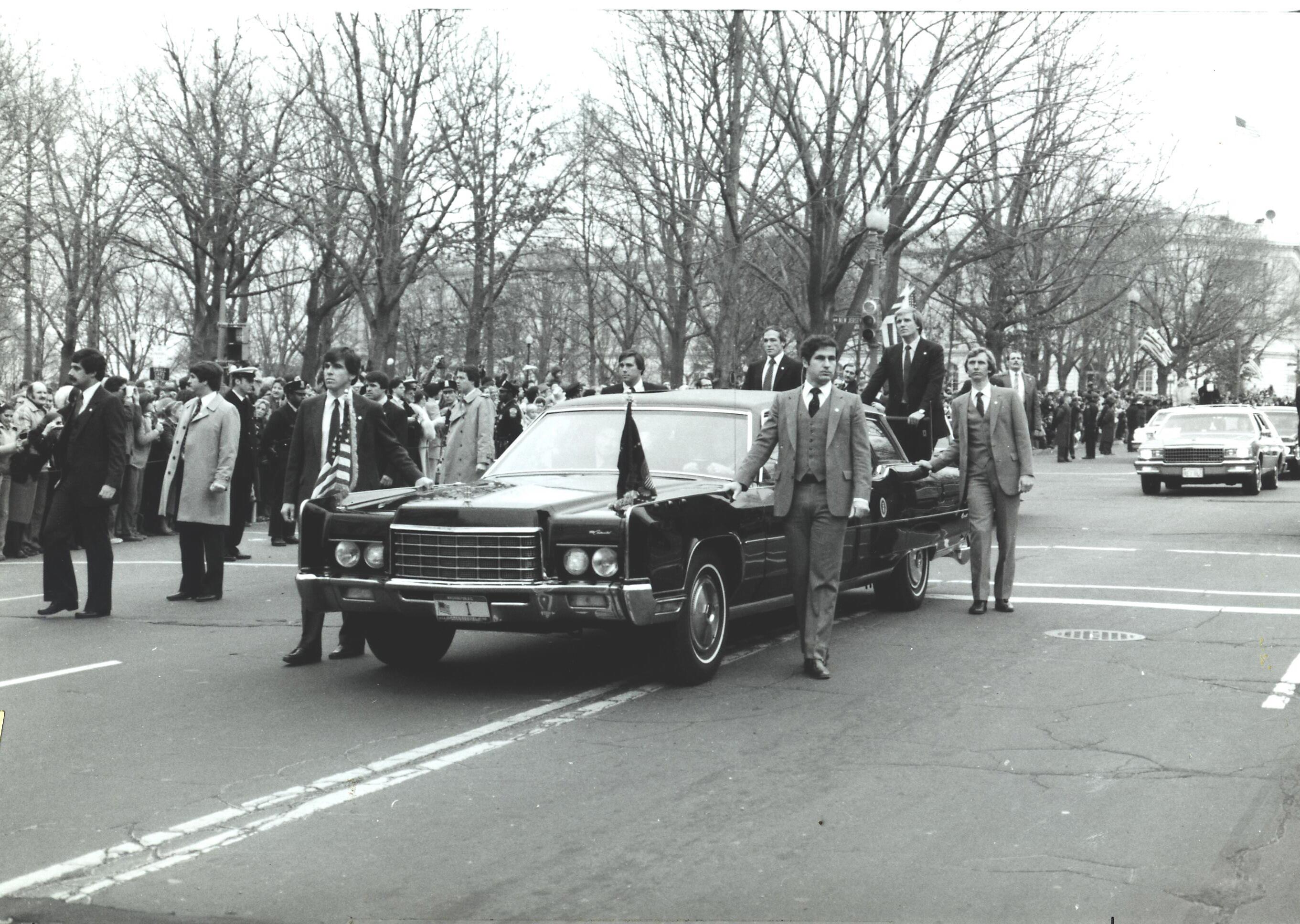 The 1972 Lincoln Parade Limousine was used by President Ronald Reagan on Inauguration day, January 20, 1981. In the aftermath of the assassination attempt on President Reagan on March 30, 1981, the vehicle was returned to the Ford Motor Company for refurbishing. It received a new interior and the exterior was updated to appear as a 1979 Lincoln.