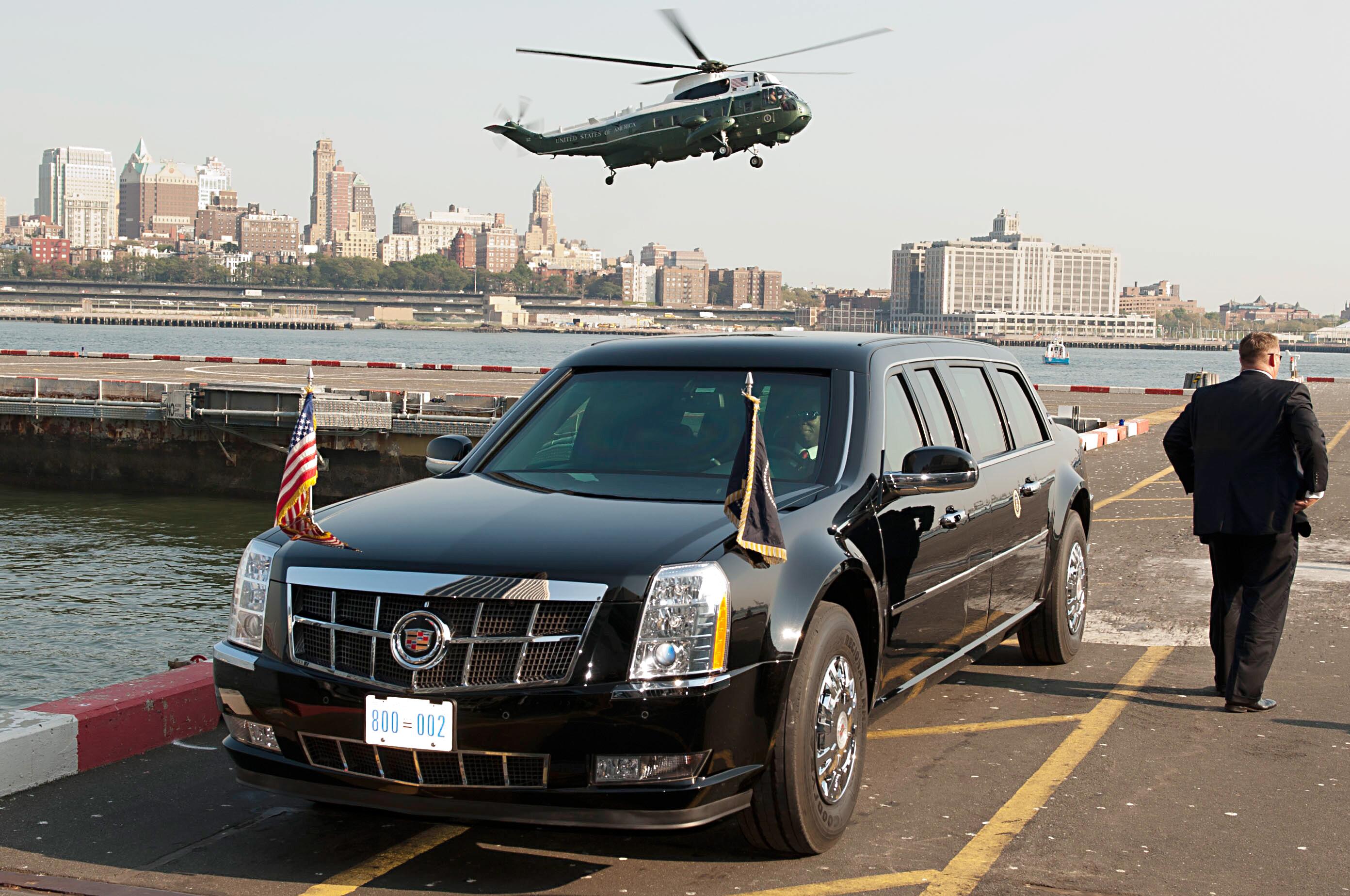 President Barack Obama travels in a 2009 customized DTS Cadillac that was in production for two years prior to being unveiled on Inauguration Day. Slightly more upright than its predecessor, the vehicle features 19.5 inch wheels and enough room for five seated passengers. The interior is ornate, complete with a fold-out desk for the President. The limousine is designed to Secret Service specifications, which includes a heavy duty chassis, extended length and armored material, and offers the President secure communications with encrypted measures./> <em>Credit: U.S. Secret Service</em>