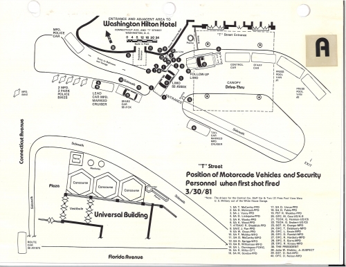 a detailed diagram of the shooting scene and where everyone was positioned on the afternoon of March 30, 1981. 