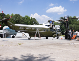 The recently decommissioned VH-3D is set up at the Rowley Training Center to provide trainees with a realistic environment that mirrors the layout of Marine One.