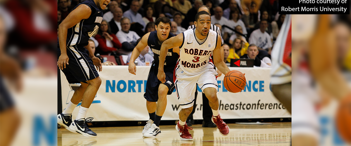 Special Agent Coron Williams when he played for Robert Morris University. Photo courtesy of Robert Morris University.
